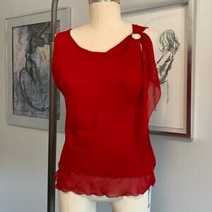 Vintage 4U Design Layered Red Tank 90s Y2K USA Made Sheer